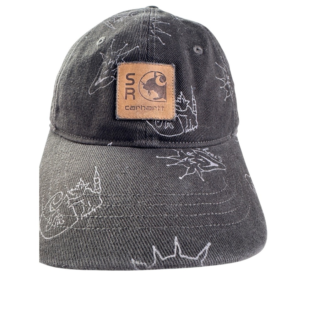 Carhartt WIP x Stray Rats 6-Panel Snapback Hat Black Doodle Print Leather Patch